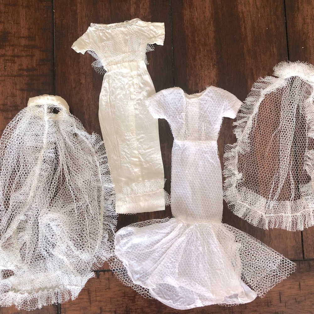 Vintage hand made Barbie dresses with matching veils sold as a set